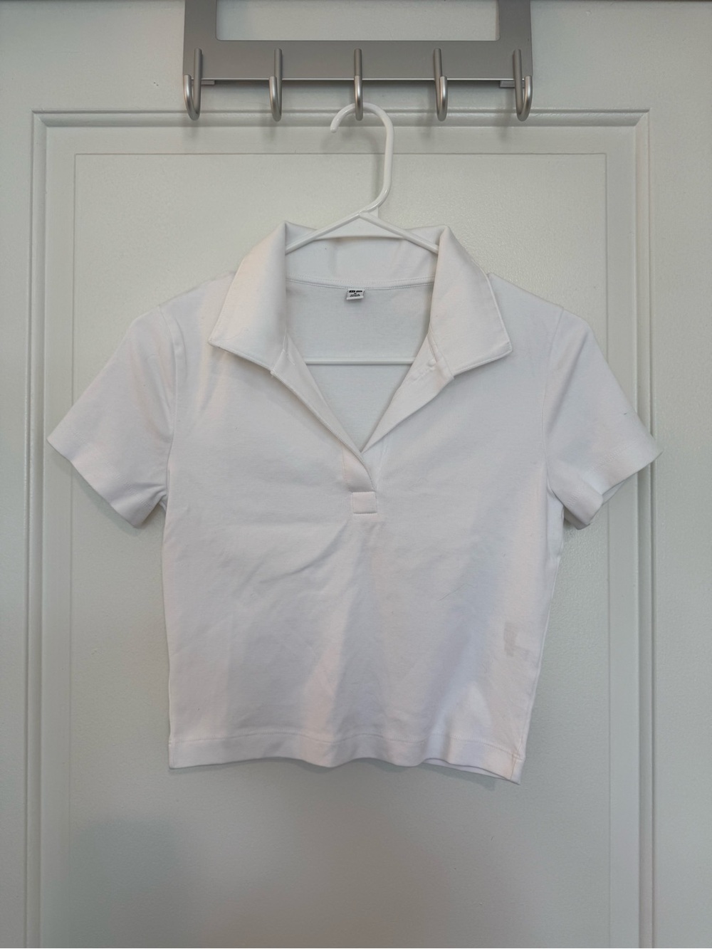 Uniqlo White Short-Sleeve Polo Crop Top